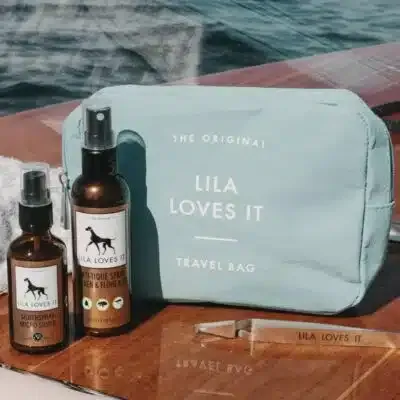LILA LOVES IT "Zeckenschutz-Set" für Hunde mit Anti-Tique Spray, Silberspray und Zeckenzange in Travel-Bag