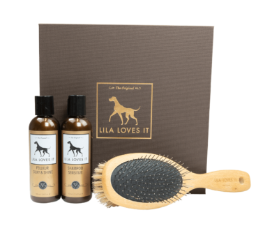 Geschenkbox für Hunde mit Bürste und Gellpflege