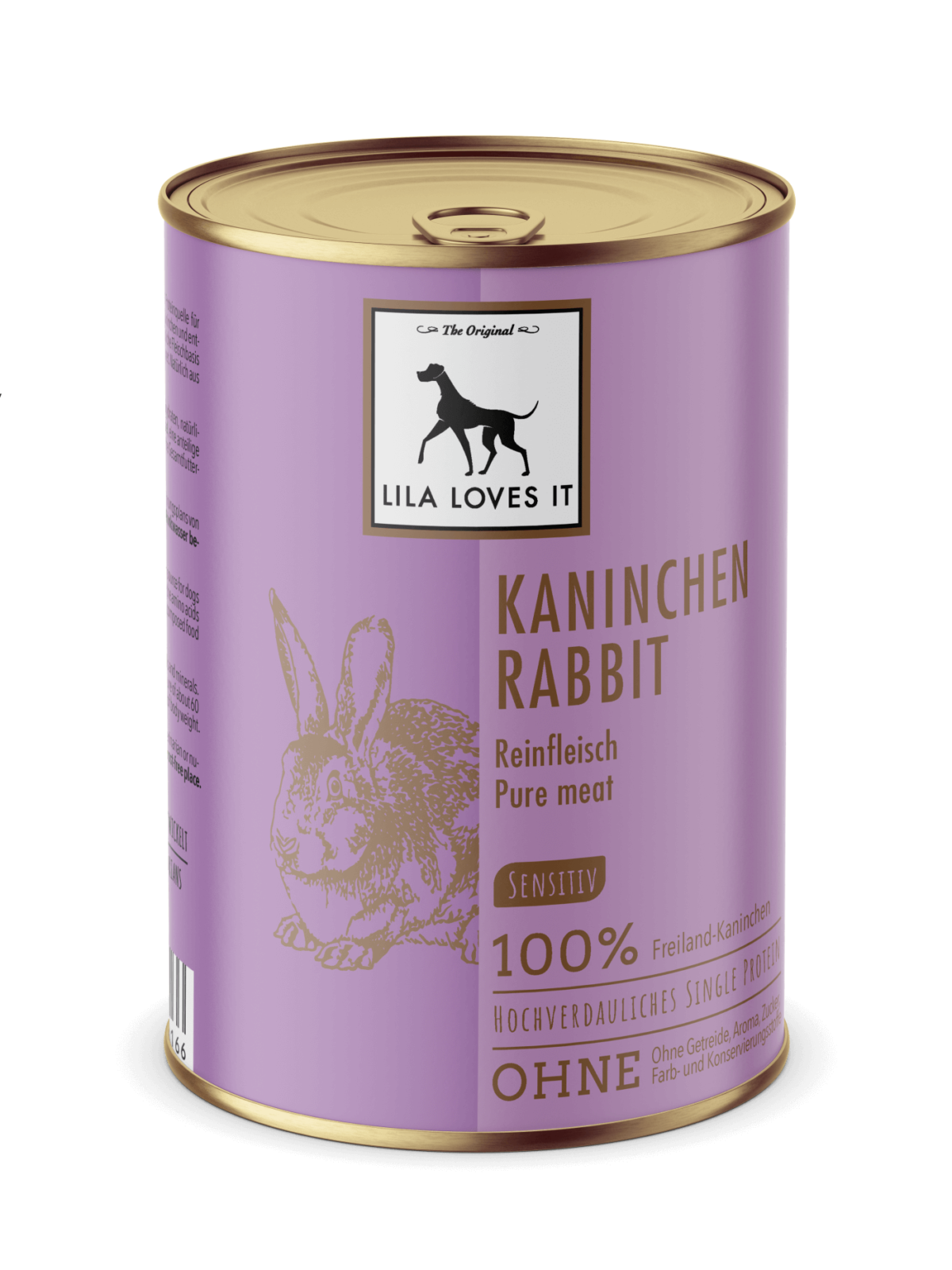 Violette Metall-Dose in elegantem Design für Hundefutter aus Kaninchenfleisch für Allergiker | LILA LOVES IT "Reinfleisch Kaninchen"